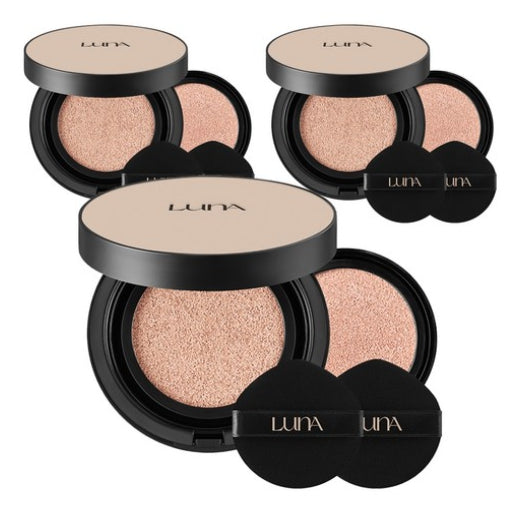 3 x LUNA Long Lasting Conceal Fixing Cushion Main+Refill 21C Cool Ivory 13.5g
