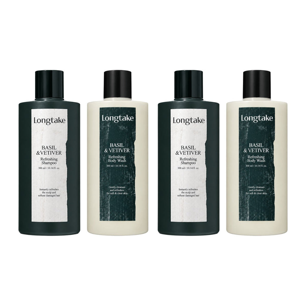 Longtake Basil & Vetiver Hair & Body Shower Gift Set with Shampoo 300ml and Body Wash 300ml – 2 pack