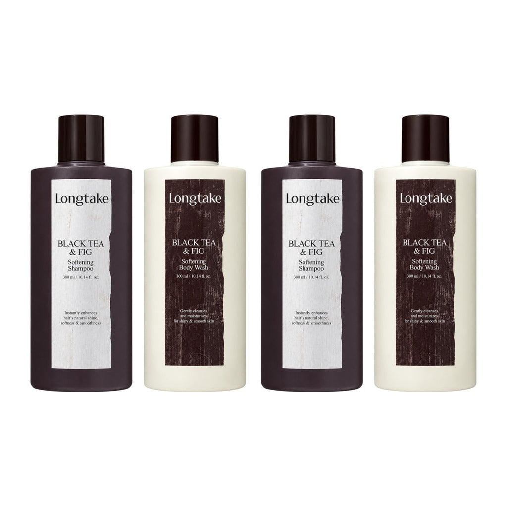 Longtake Black Tea & Fig Hair & Body Shower Gift Set with Shampoo 300ml and Body Wash 300ml – 2 pack