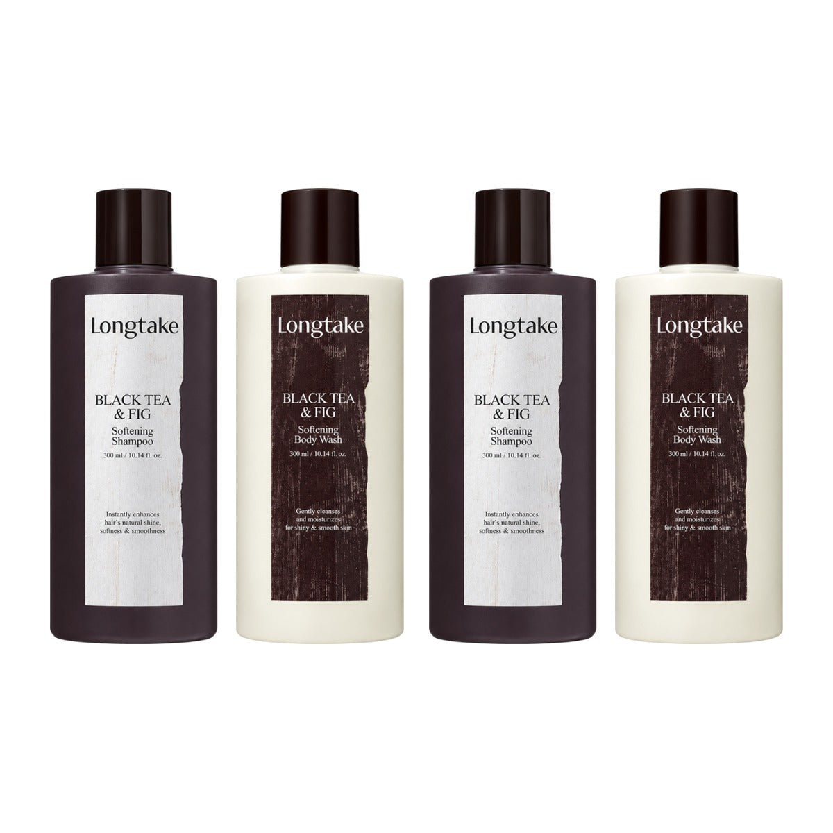 Longtake Black Tea & Fig Hair & Body Shower Gift Set with Shampoo 300ml and Body Wash 300ml – 2 pack