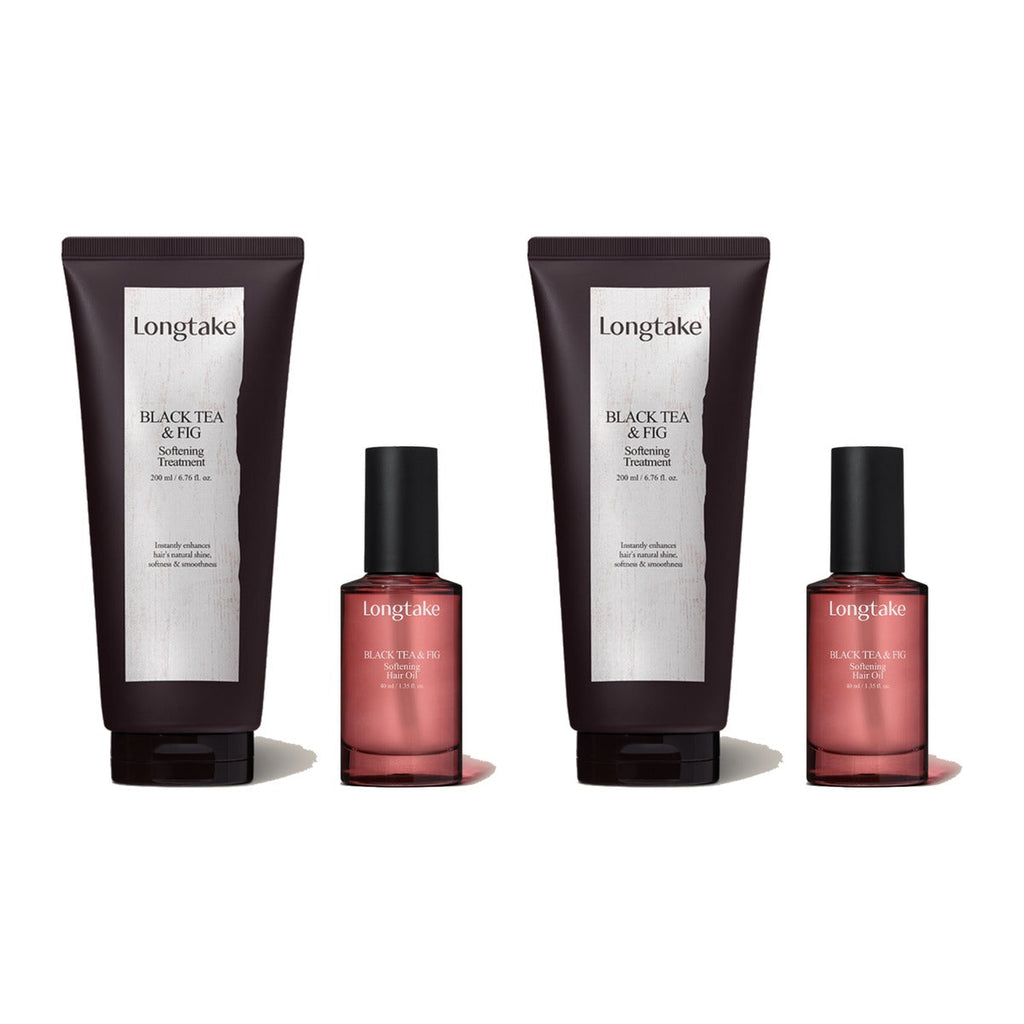 Longtake Black Tea & Fig Softening Hair Care Gift Set with Treatment 200ml and Hair Oil 40ml – 2 pack