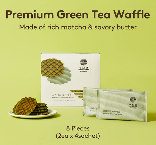 3 x OSULLOC Green Tea Waffles, 1 box X 8 pieces, from Korea by OSULLOC