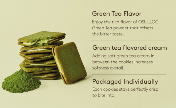 3 x OSULLOC Green Tea Biscuits(Green Tea Langue de Chat), 1 Box 10ea, from Korea by OSULLOC
