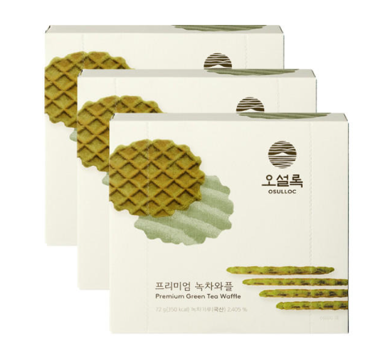 3 x OSULLOC Green Tea Waffles, 1 box X 8 pieces, from Korea by OSULLOC