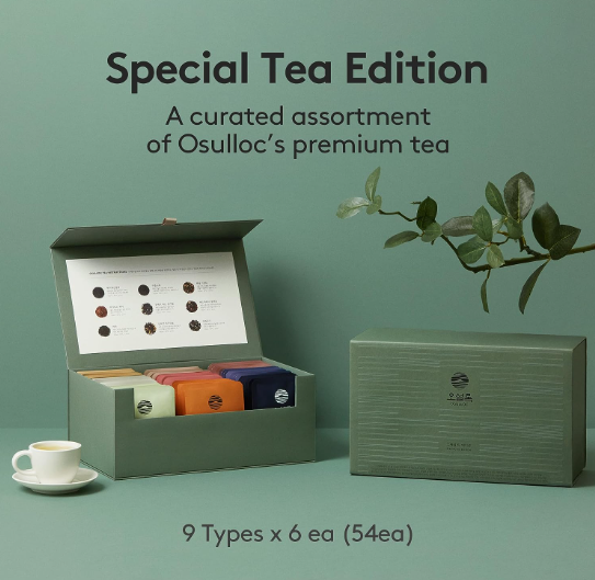 OSULLOC Special Tea Edition Gift Set, 54ea (6 x 9 flavors), Premium Tea Variety sampler - Self Care Gift Box, Premium Gourmet Pure & Blended Tea from Jeju from Korea_KT