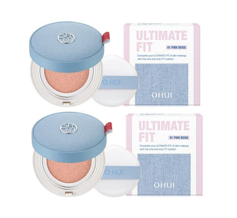 2 x OHUI Ultimate Fit Tone Up Jean Cushion Pack (Main 15g + Refill 15g), #1 Pink Beige from Korea