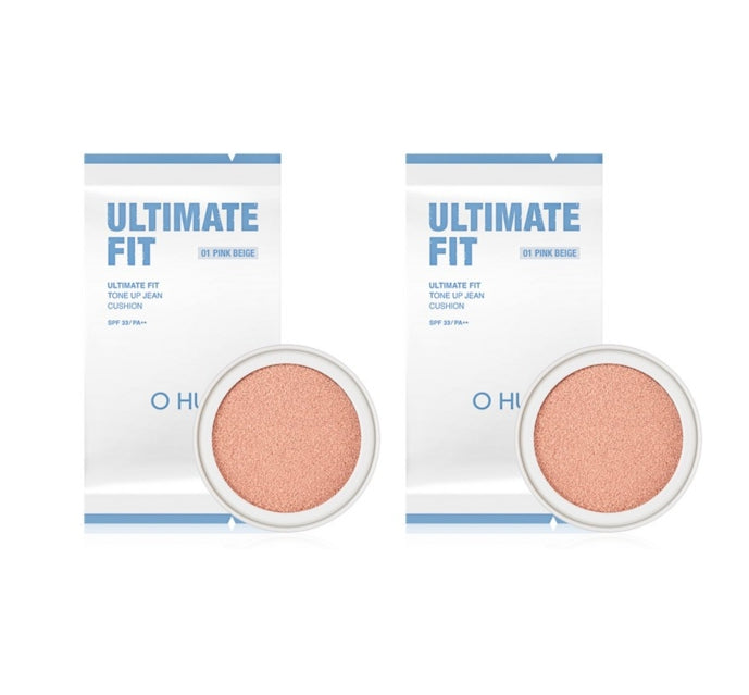 2 x OHUI Ultimate Fit Tone Up Jean Cushion Refill 15g, #1 Pink Beige from Korea