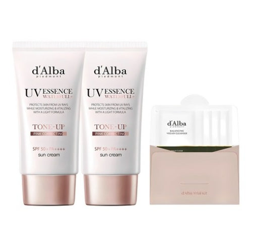 2 x d'Alba Waterfull Tone-Up Sun Cream SPF50+ PA++++ 50ml + Balancing Vegan Gel Cleanser 15ml Set  from Korea
