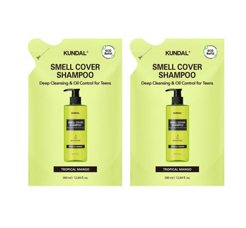 2 x KUNDAL All-Day Smell Cover Teen Scalp Shampoo Refill Tropical Mango 380ml