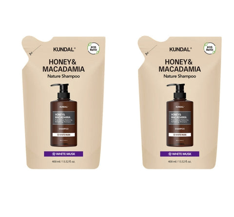 2 x KUNDAL Honey & Macadamia Hair Shampoo Refill Pack White Musk 400ml