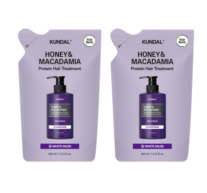 2 x KUNDAL Honey & Macadamia Hair Treatment Refill Pack White Musk 400ml