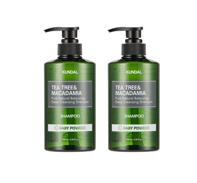 2 x KUNDAL Tea Tree & Macadamia Deep Cleansing Shampoo Baby Powder 500ml