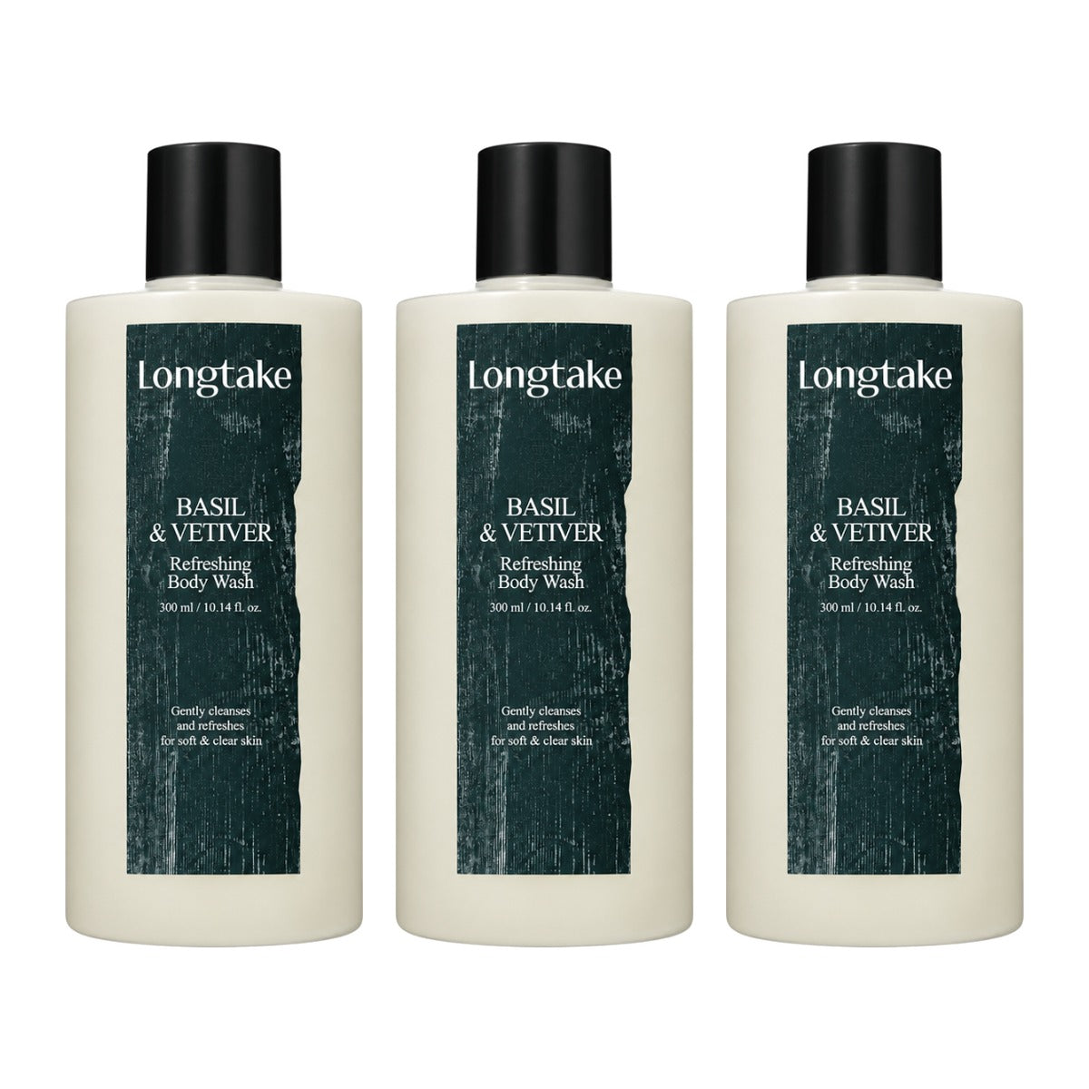 Longtake Basil & Vetiver Refreshing Body Wash 300ml bottle – 3 pack