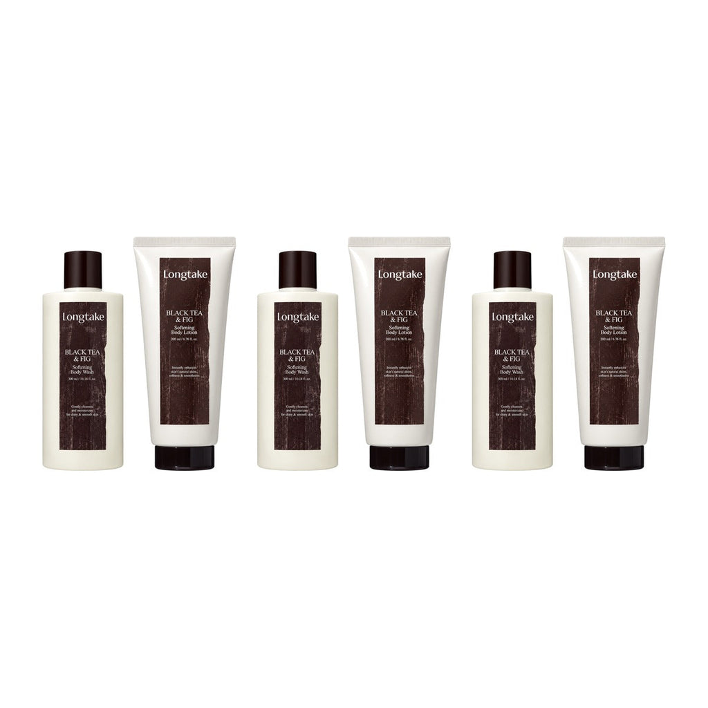 Longtake Black Tea & Fig Softening Body Gift Set with Body Wash 300ml and Body Lotion 200ml – 3 pack