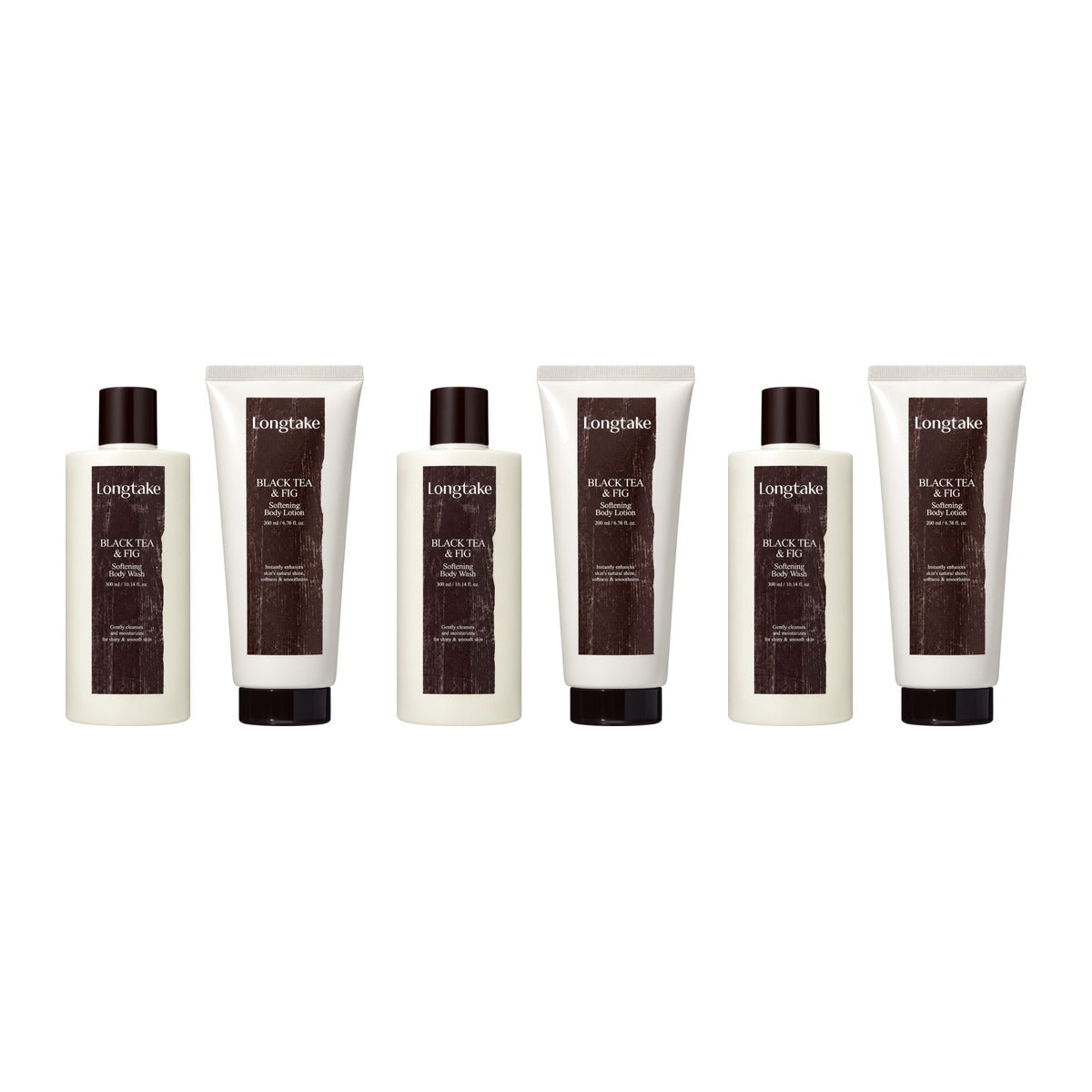 Longtake Black Tea & Fig Softening Body Gift Set with Body Wash 300ml and Body Lotion 200ml – 3 pack