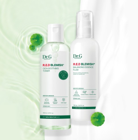 Dr.G Red Blemish Cica Soothing Toner + Balancing Essence Fluid Set (2 Items) from Korea