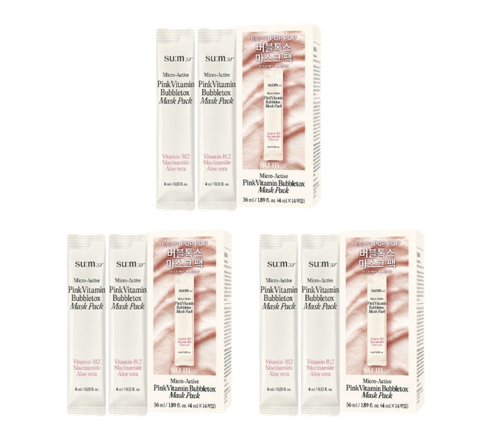 3 x Su:m37 Micro-Active Pink Vitamin Bubbletox Mask Pack 56ml(=4ml x 14ea) from Korea