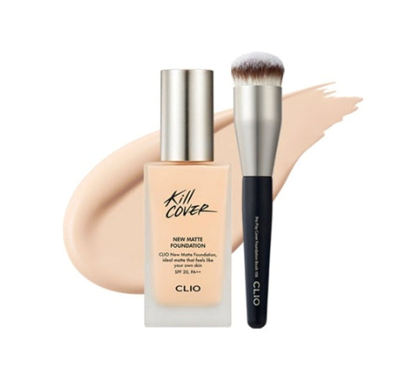CLIO Kill Cover Glow Foundation (3 Colours) + Pro Play Wide Foundation Brush Set (2 Items) from Korea_MU