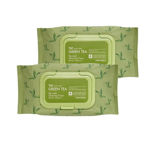 2 x TONYMOLY The Chok Chok Green Tea No-wash Cleansing Tissue (100ea) from Korea