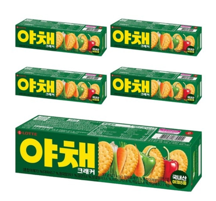 5 x Lotte Vegetable Crackers 83g – Korean Savory Snack with 5 Veggies by Lotte