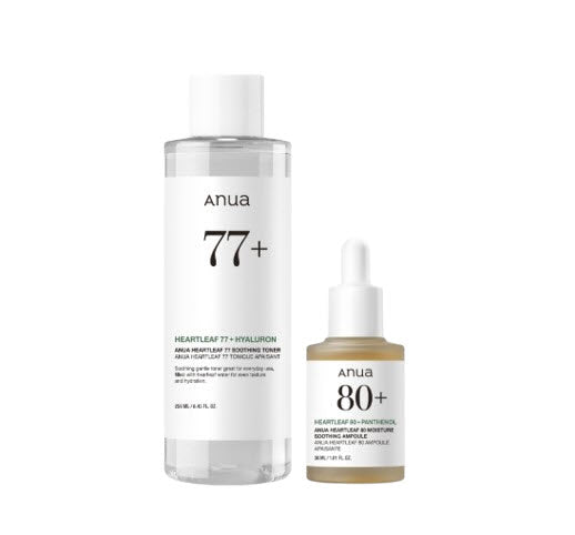 Anua Heartleaf 77 Soothing Toner 250ml + Heartleaf 80 Moisture Soothing Ampoule 30ml from Korea