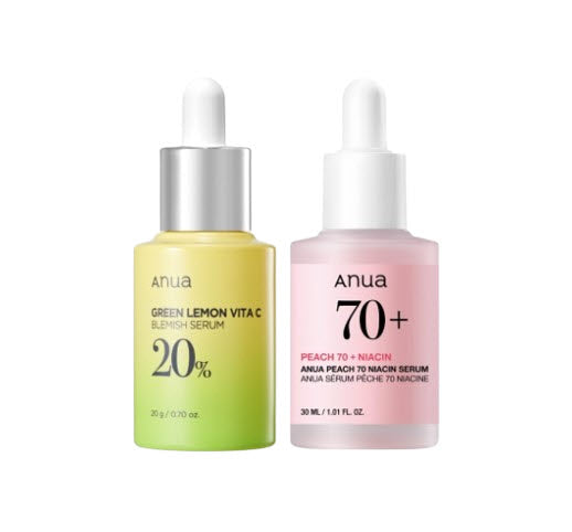 Anua Peach 70 Niacin Serum 30ml + Green Lemon VITA C Blenish Serum 20g from Korea by Anua