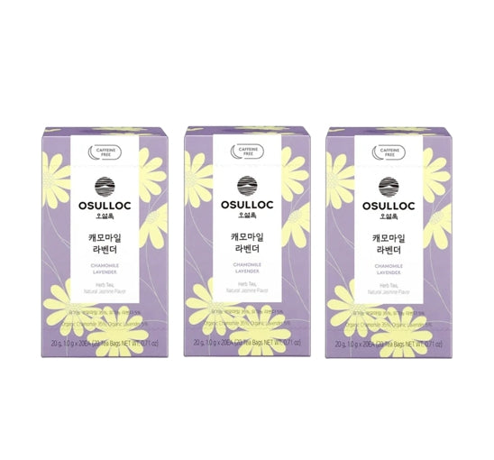 3 x [CAFFEINE FREE] Osulloc Chamomile Lavender Tea (20 Tea Bags), Caffeine‑Free, Herbal Tea, Natural Jasmine Flavor  from Korea