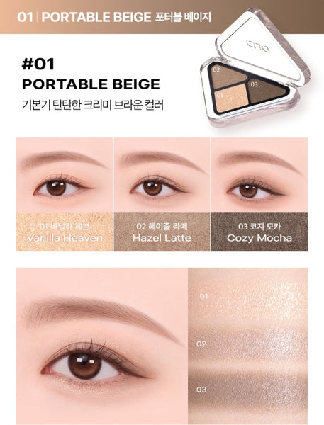 2 x CLIO Essential Shadow Tap, 3-Colour Eyeshadow Palette, 5 Options from Korea