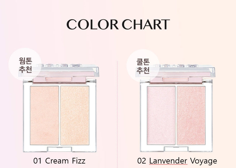 2 x CLIO Prism Highlighter Duo, 2 Colour Options from Korea