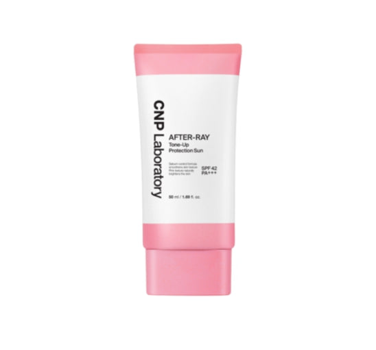 CNP Laboratory after-sun protection cream with pink and white design on a white background