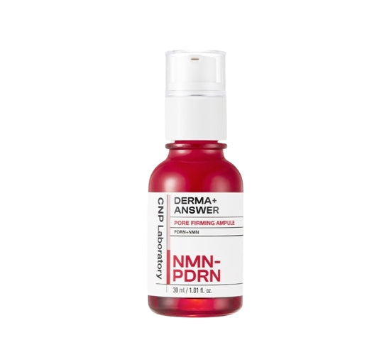 Red bottle with white cap labeled 'DERMA+ANSWER' on a white background