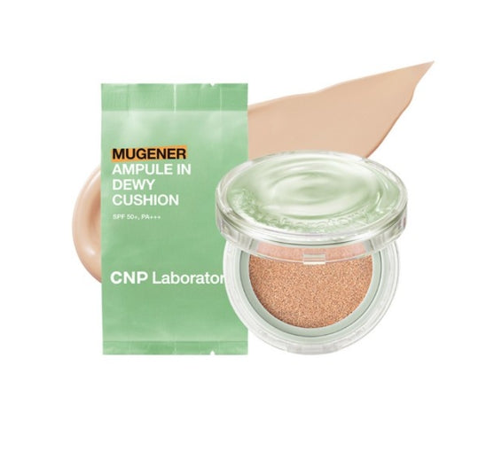 Mugener Ampoule in Dewy Cushion with green packaging on a white background