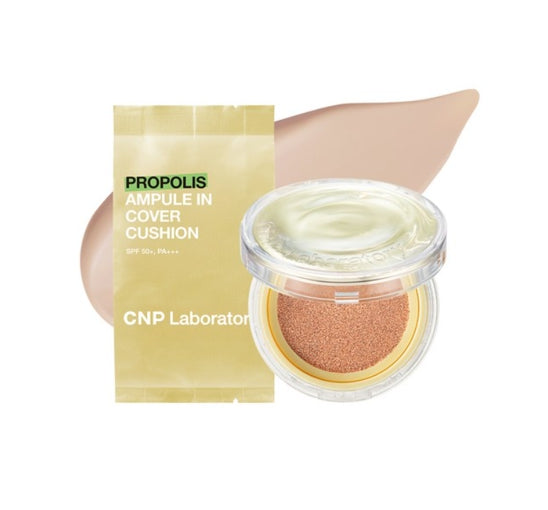 CNP Laboratorios propolis ampule in cover cushion with packaging on a white background