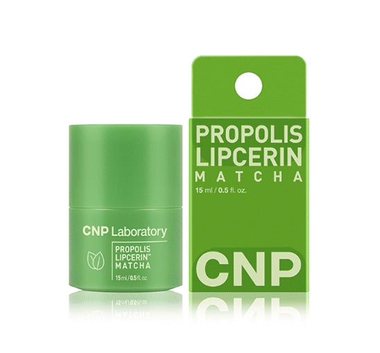 Green lip balm and packaging with 'CNP Laboratory' branding on a white background