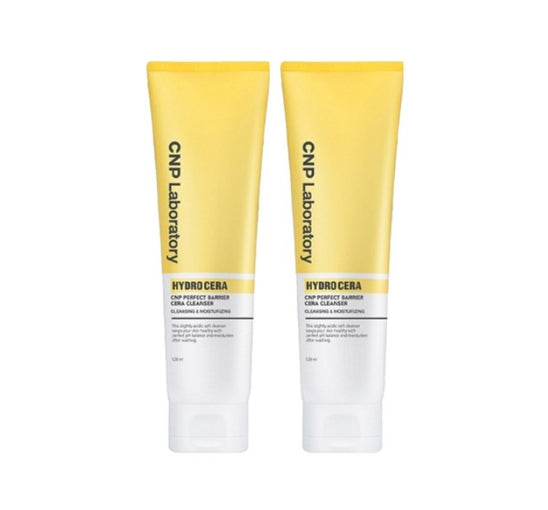 Two yellow CNP Laboratory skincare products on a white background