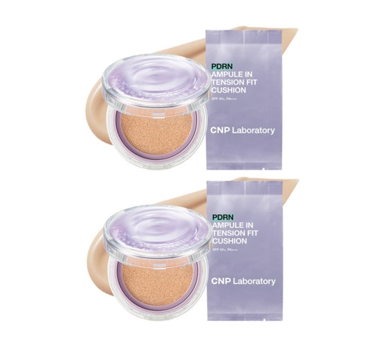 2 x CNP Laboratory PDRN Ampule In Tension Fit Cushion Set (Main + Refill) #21 Light Beige SPF50 PA+++ from Korea