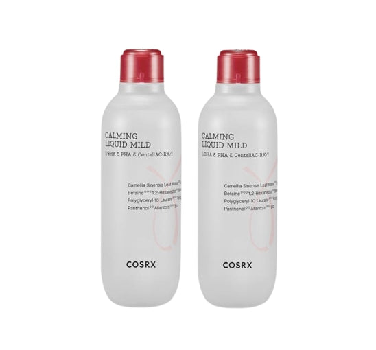 Two bottles of COSRX Calming Liquid Mild on a white background