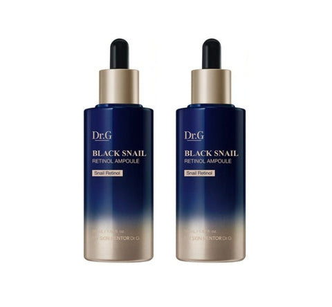 Two bottles of Dr.G Black Snail Retinol Ampoule, each labeled with the brand name and the words 'Black Snail', containing 50ml of product.