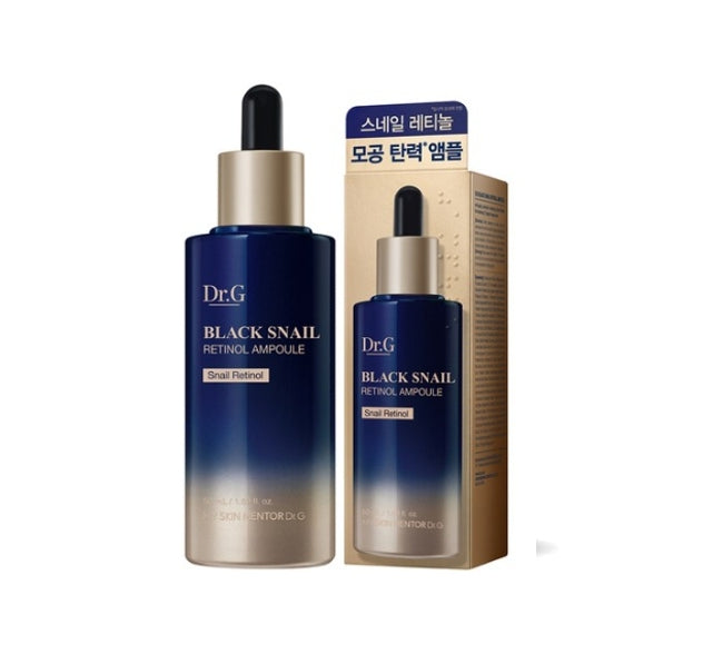 A product image showing a box and a bottle of Dr.G Black Snail RETINOL Ampoule.