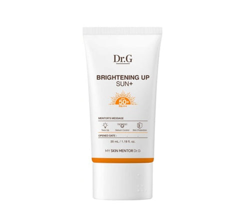 Dr.G Brightening Up Sun+ sunscreen tube on a white background