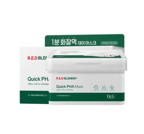 Packaging of R.E.D. Blemish Quick PHA Mask by Dr.G on a white background