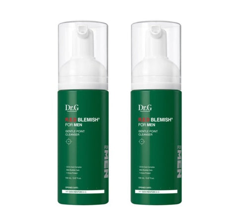 Two bottles of Dr. G Red Blemish for Men All Gentle Point Cleanser, each with a capacity of 150ml, packaged in a green and white design.