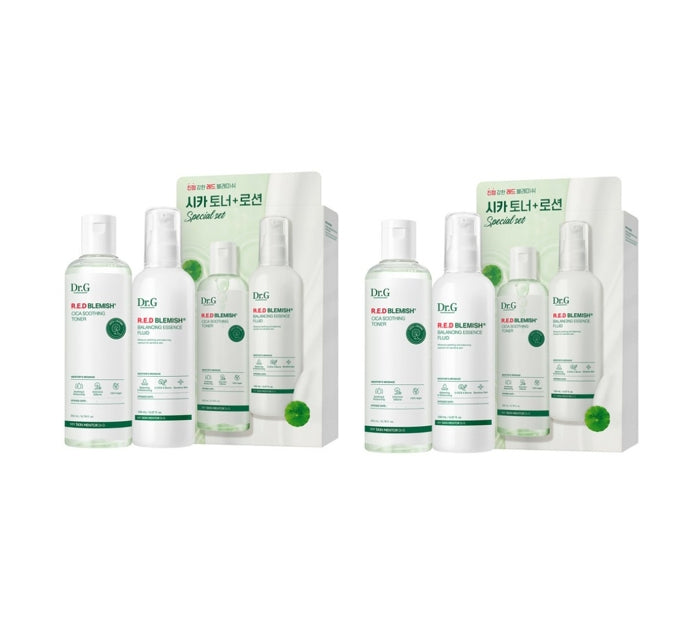 2 x Dr.G Red Blemish Cica Soothing Toner + Balancing Essence Fluid Set (2 Items) from Korea