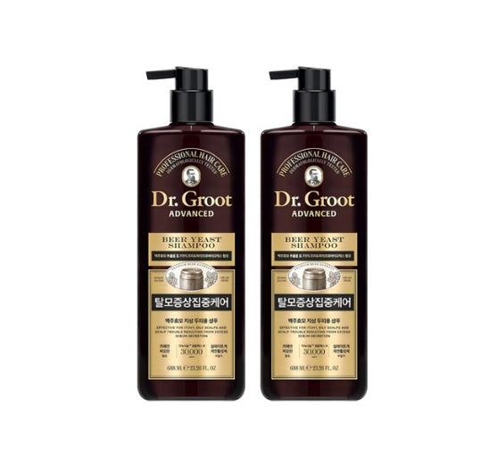 2 X Dr.Groot Advanced Beer Yeast Shampoo for Oily Scalp Intensive care for Hair Loss 688ml from Korea