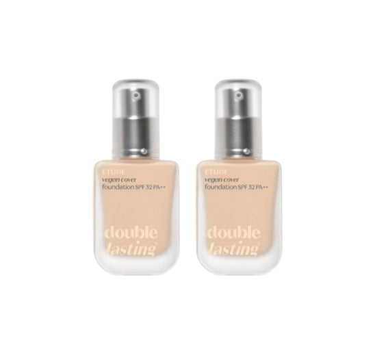 2 X ETUDE Double Lasting Vegan Cover Foundation 30g, 19N1 Light Beige from Korea by ETUDE