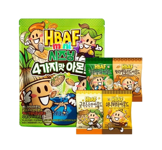 HBAF 4-Flavour Almonds Mini Packs, 4 Flavours x 5 Packs from Korea