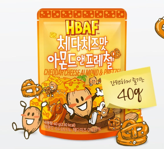 6 x HBAF Cheddar Cheese Almond & Pretzel 40g from Korea