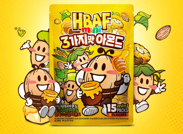 HBAF 3-Flavour Almonds Mini Packs, 3 Flavours x 5 Packs from Korea