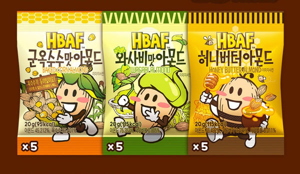 HBAF 3-Flavour Almonds Mini Packs, 3 Flavours x 5 Packs from Korea