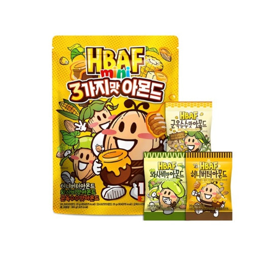 HBAF 3-Flavour Almonds Mini Packs, 3 Flavours x 5 Packs from Korea